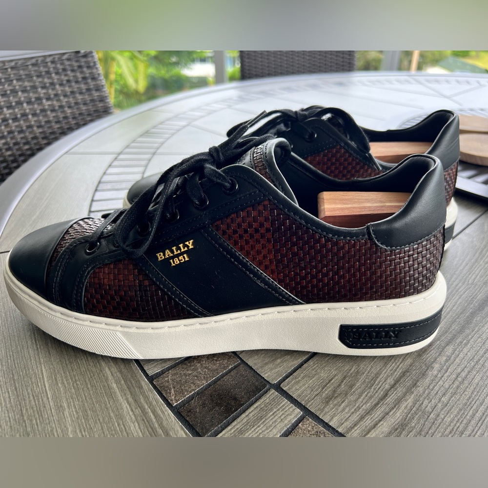 Bally Myller brown & black woven leather sneakers